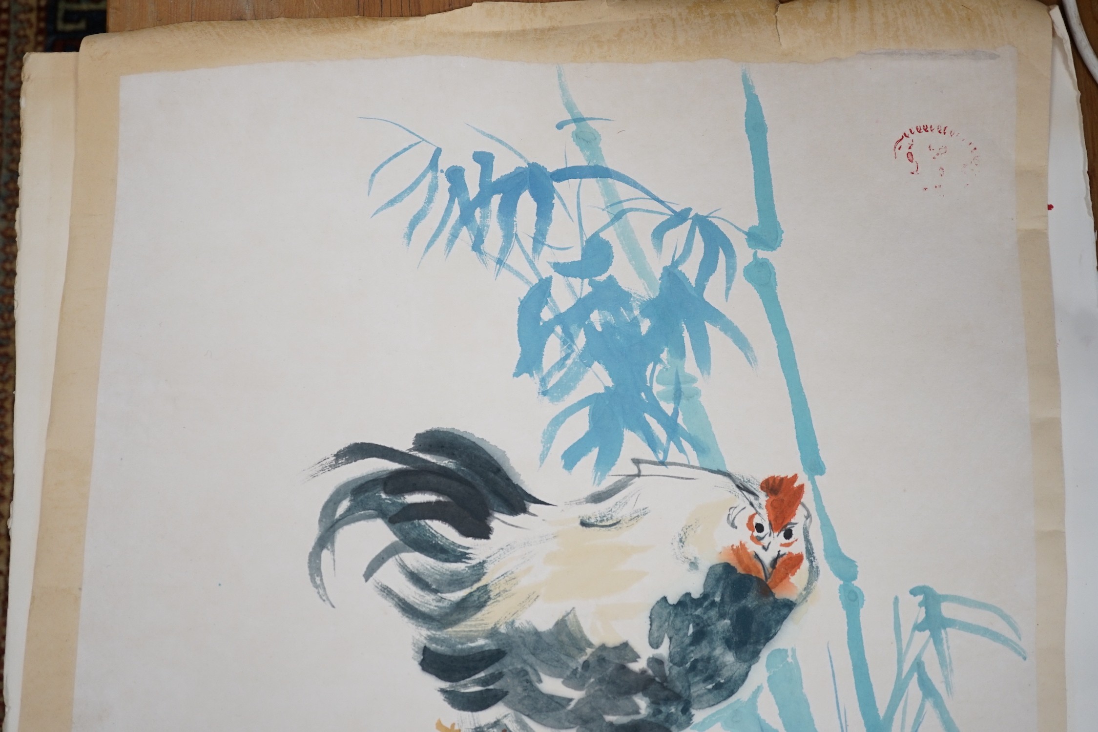 Chinese School, watercolour, Study of chickens, 72 x 48cm, unframed
